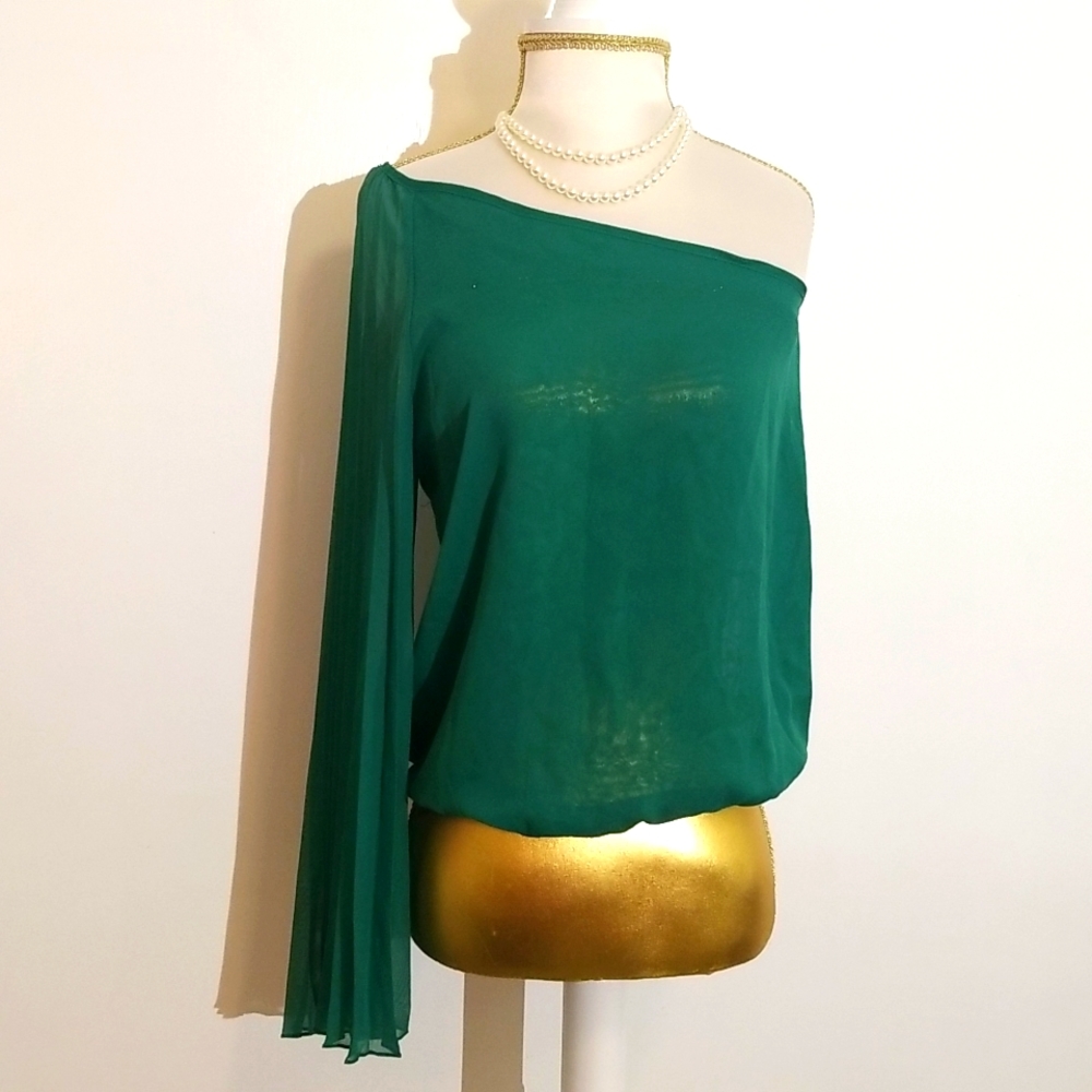 Mimi Chica Green Sheer Chiffon One Shoulder Top Y2K Style - Picture 8 of 15